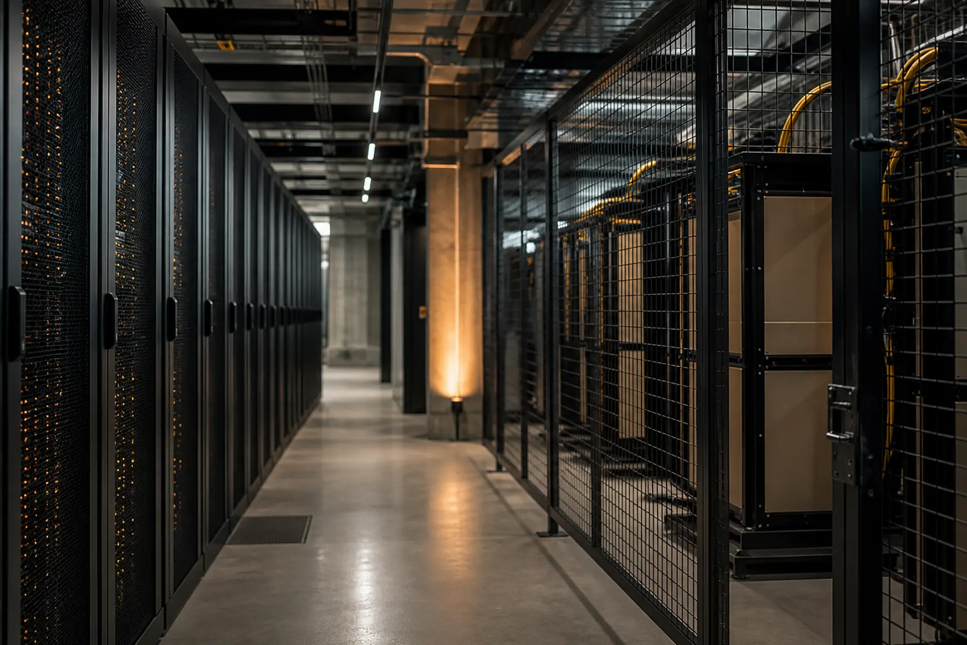 Coherent photo blending dense cloud racks into an on-prem caged GPU suite.